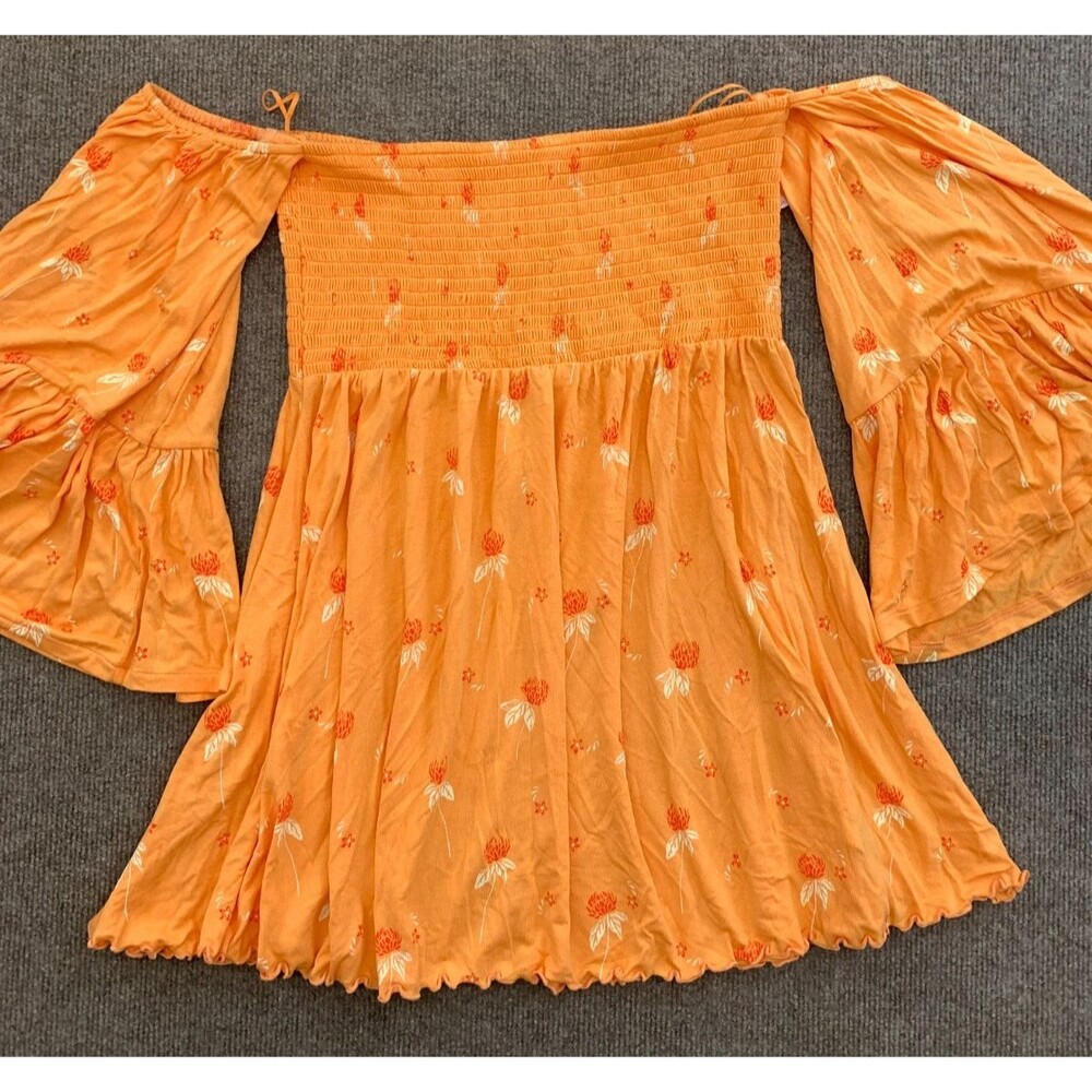 Free People Shirt Womens M Lana Off-The-Shoulder Smocked Tunic Boho Festival Top
